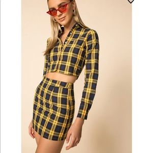 Superdown Aaliyah Skirt Set Plaid Size X-Small Yellow Plaid